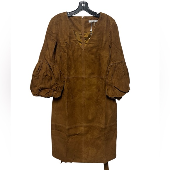 NWT  Trina Turk  the Priya dress in goat leather  cognac   size 8 - Picture 3 of 7